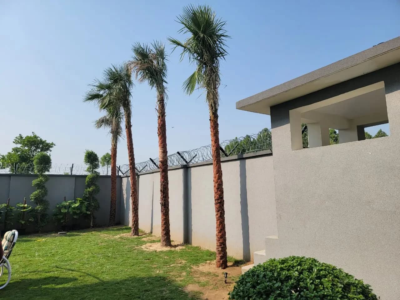 Japanese-inspired koi pond with stone lanterns